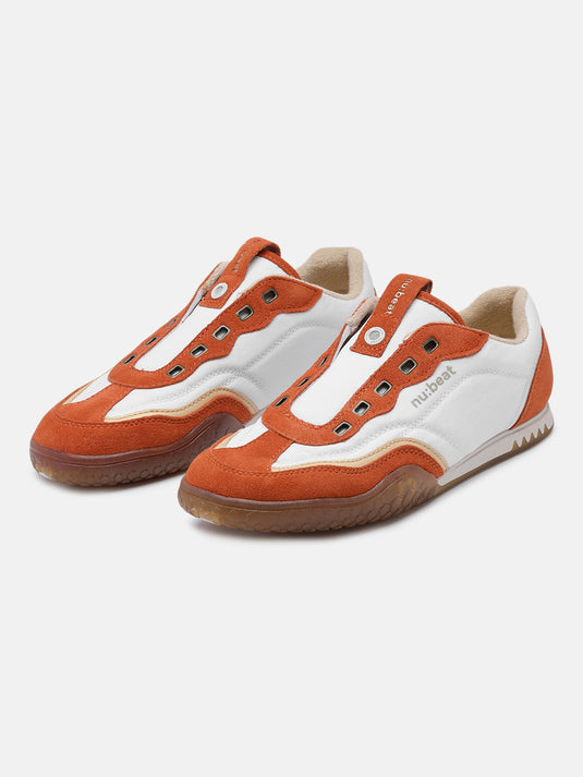 AREA909 White & Orange Slip-On Sneakers