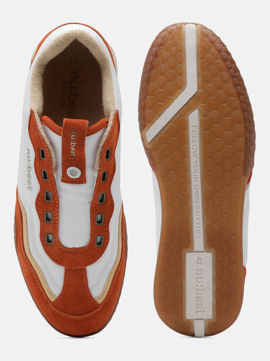 AREA909 White & Orange Slip-On Sneakers