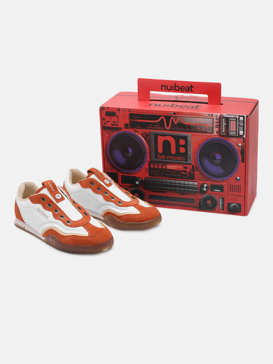 AREA909 White & Orange Slip-On Sneakers