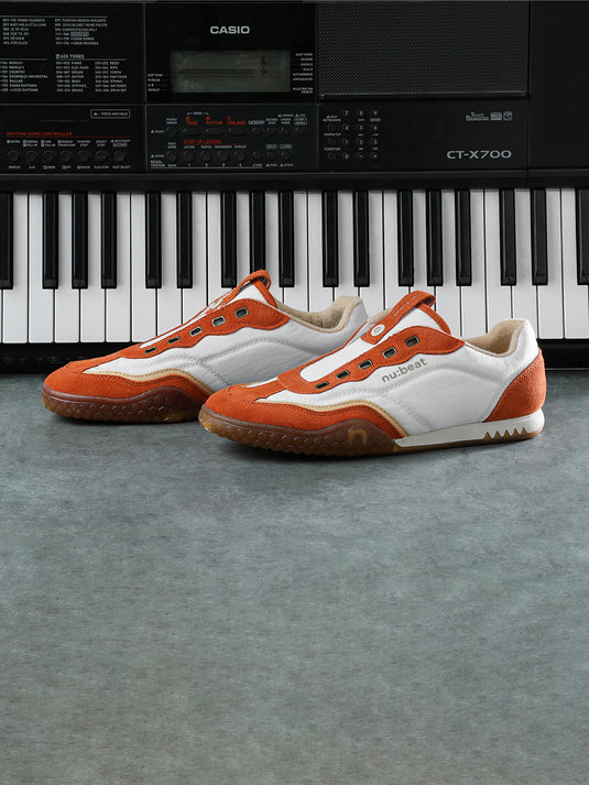 AREA909 White & Orange Slip-On Sneakers