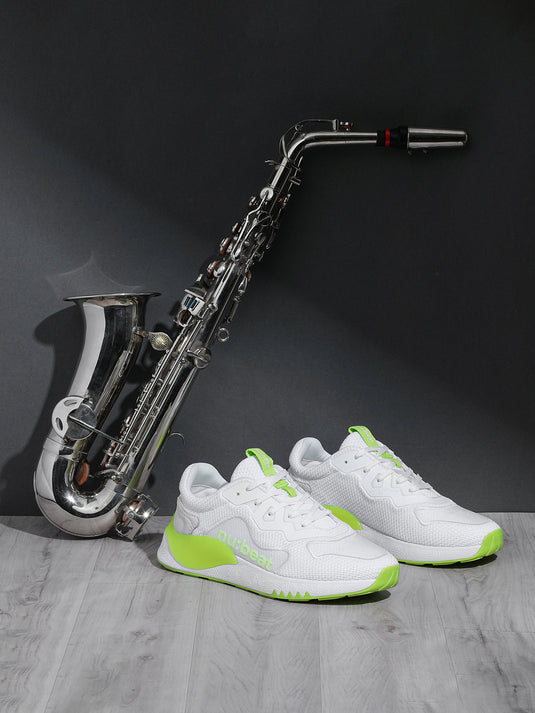 HIPSONIC White & Light Green Glow Sneakers