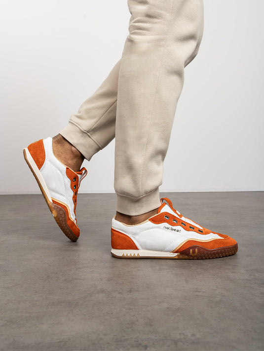 AREA909 White & Orange Slip-On Sneakers
